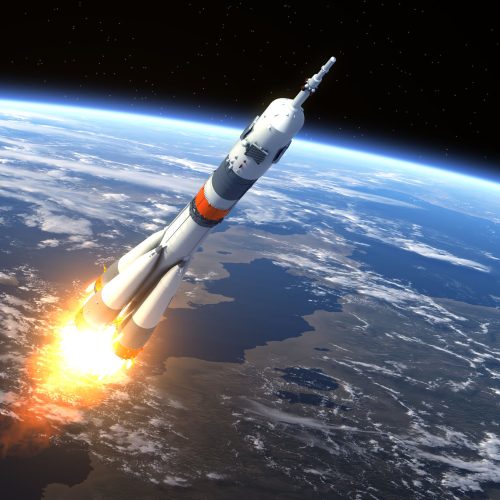 Carrier rocket Launch Carrier rocket Launch. 3D Scene. Elements of this image furnished by NASA.